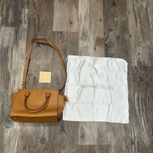 Michael Kors Caramel Tan Leather Satchel with Crossbody Strap